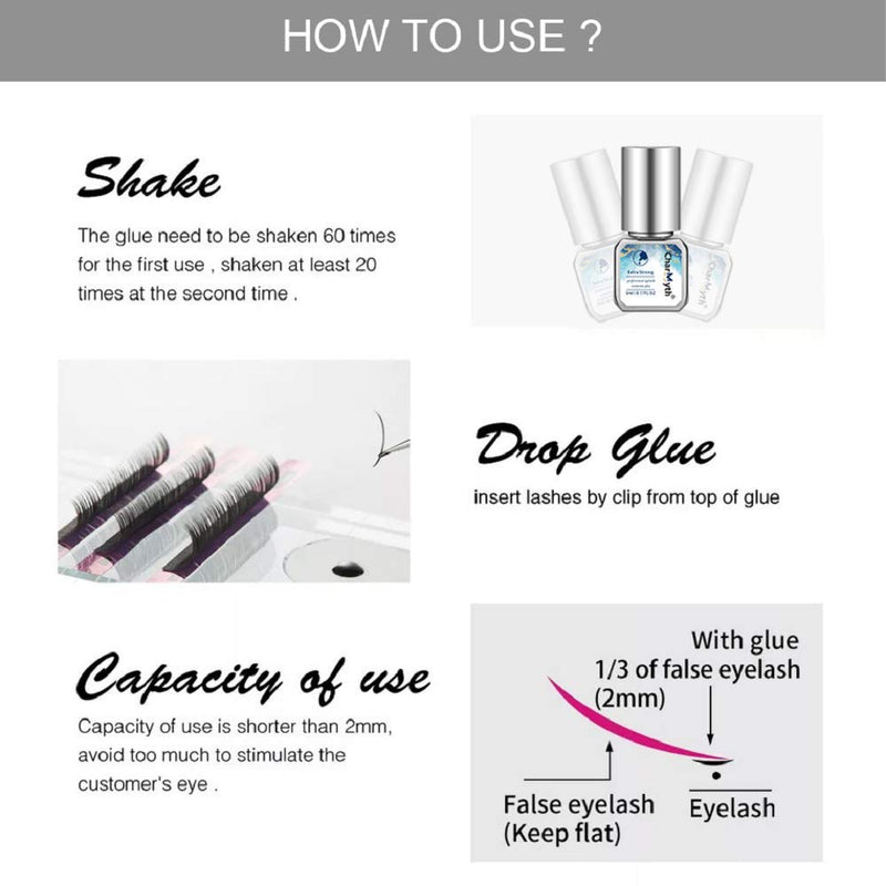 Charmyth Eyelash Extension Glue Drys in 1S up to 8 Week Retention 5ml Fast Drying Extra Strong Professional Grade Eyelashes Black Adhesive Eyelash Glue