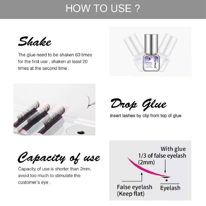 Charmyth Eyelash Extension Glue Drys in 1-2s with 6-7 Week Retention 5ml Fast Drying Extra Strong Professional Grade Eyelashes Black Adhesive Eyelash Glue